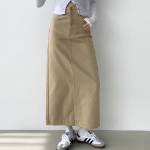 Длинная хлопковая юбка H-силуэта с разрезом и эластичной спинкой