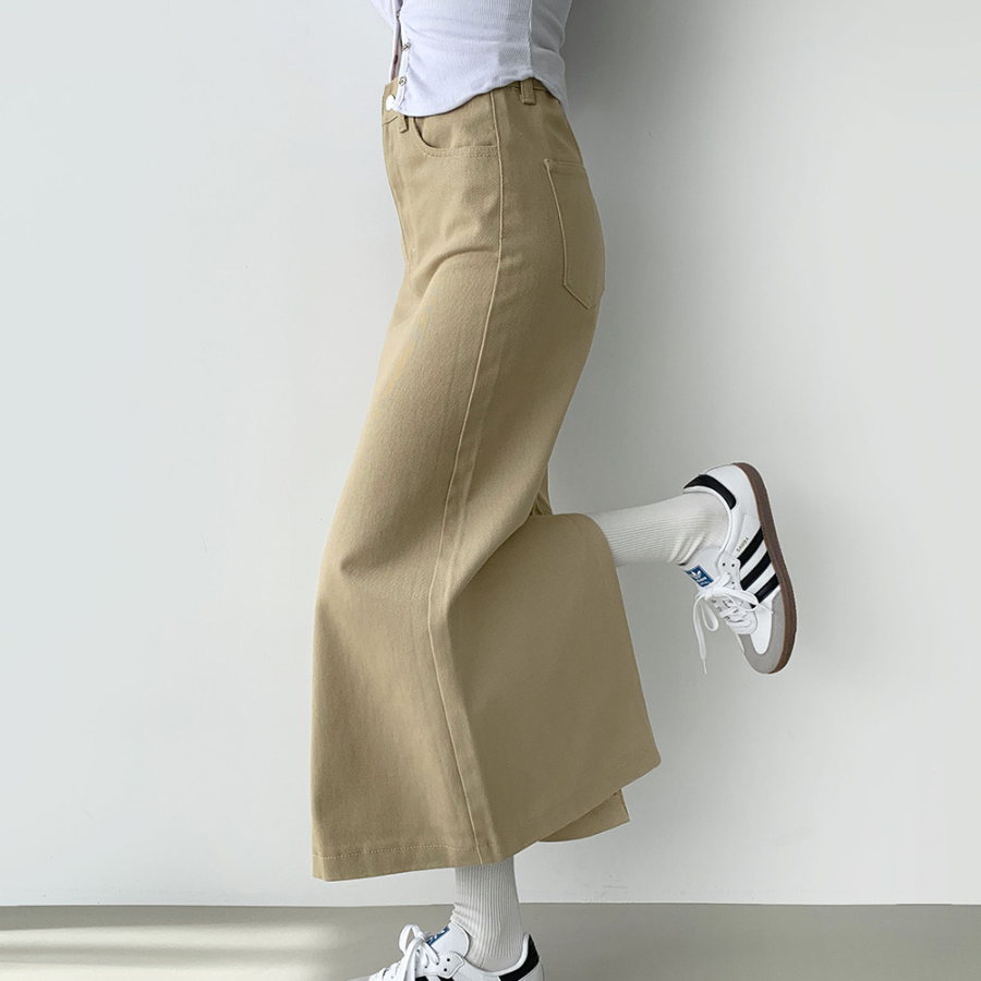 Длинная хлопковая юбка H-силуэта с разрезом и эластичной спинкой