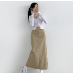 Длинная хлопковая юбка H-силуэта с разрезом и эластичной спинкой