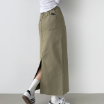 Длинная хлопковая юбка H-силуэта с разрезом и эластичной спинкой