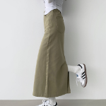 Длинная хлопковая юбка H-силуэта с разрезом и эластичной спинкой