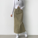 Длинная хлопковая юбка H-силуэта с разрезом и эластичной спинкой