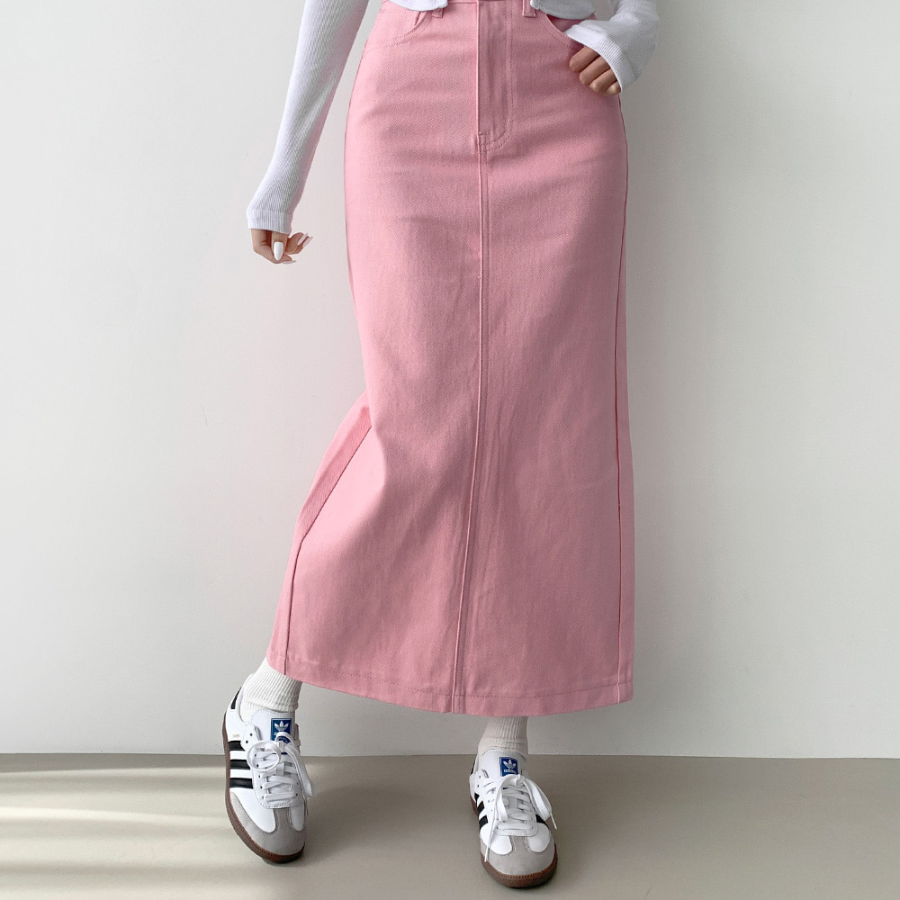 Длинная хлопковая юбка H-силуэта с разрезом и эластичной спинкой