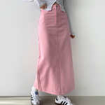 Длинная хлопковая юбка H-силуэта с разрезом и эластичной спинкой