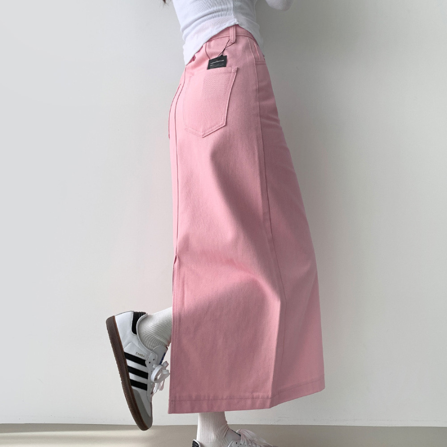 Длинная хлопковая юбка H-силуэта с разрезом и эластичной спинкой