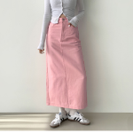 Длинная хлопковая юбка H-силуэта с разрезом и эластичной спинкой