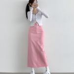 Длинная хлопковая юбка H-силуэта с разрезом и эластичной спинкой