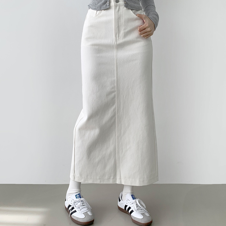 Длинная хлопковая юбка H-силуэта с разрезом и эластичной спинкой