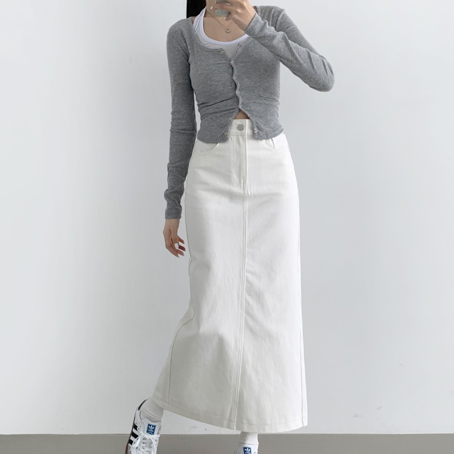 Длинная хлопковая юбка H-силуэта с разрезом и эластичной спинкой