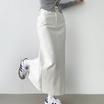 Длинная хлопковая юбка H-силуэта с разрезом и эластичной спинкой