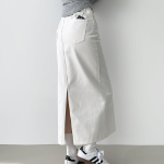 Длинная хлопковая юбка H-силуэта с разрезом и эластичной спинкой