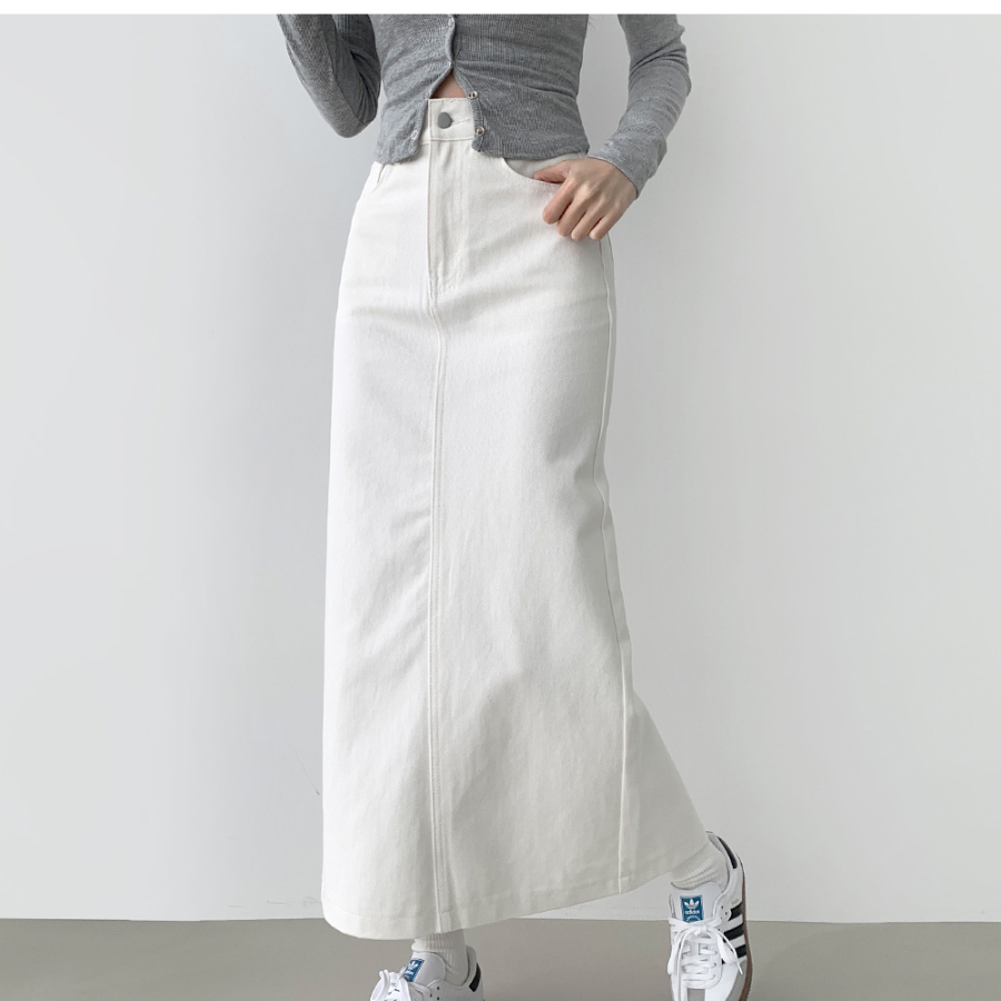 Длинная хлопковая юбка H-силуэта с разрезом и эластичной спинкой