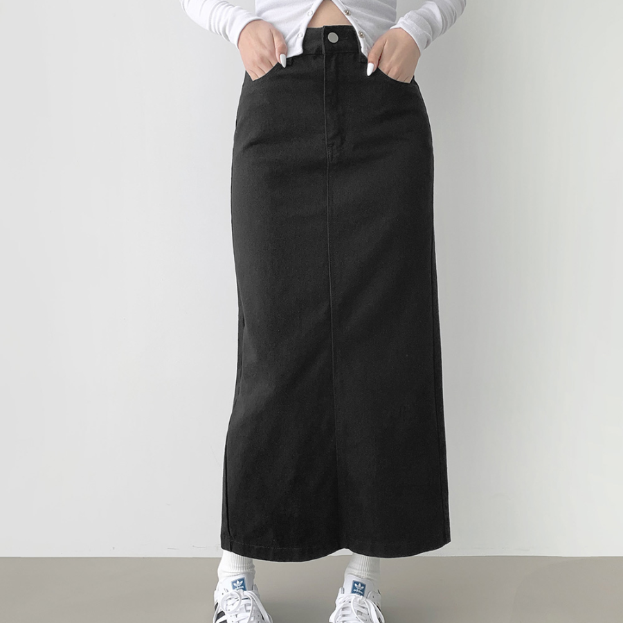 Длинная хлопковая юбка H-силуэта с разрезом и эластичной спинкой