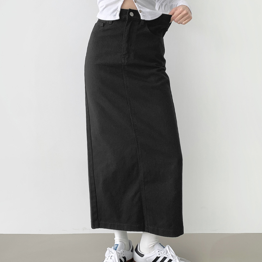 Длинная хлопковая юбка H-силуэта с разрезом и эластичной спинкой