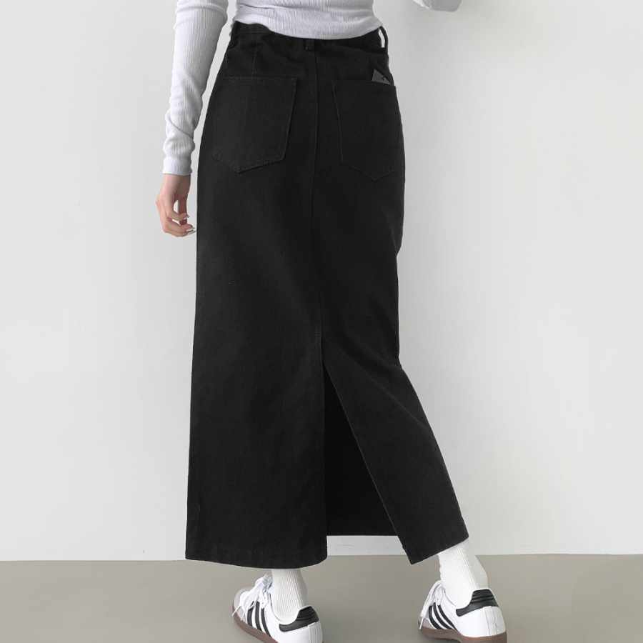 Длинная хлопковая юбка H-силуэта с разрезом и эластичной спинкой