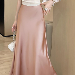 Длинная атласная юбка A-силуэта с высокой посадкой и скрытой резинкой