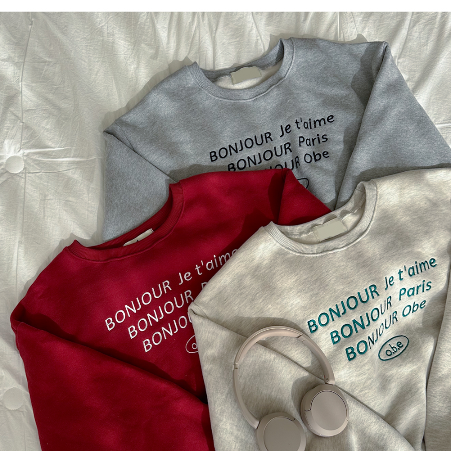 Bonjour Embroidered Fleece Sweatshirt T