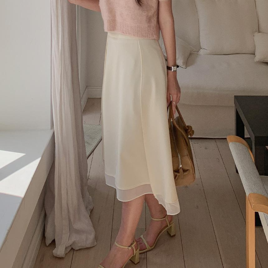 Длинная многослойная юбка с кружевом и разрезом для весны