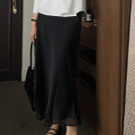 Длинная атласная юбка с полупрозрачным верхним слоем и эластичным поясом