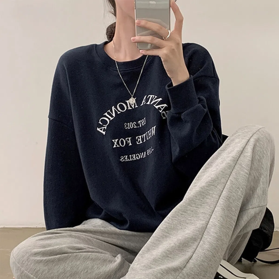 Monica Embroidered Lettering Oversized Sweatshirt