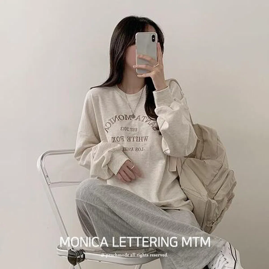 Monica Embroidered Lettering Oversized Sweatshirt