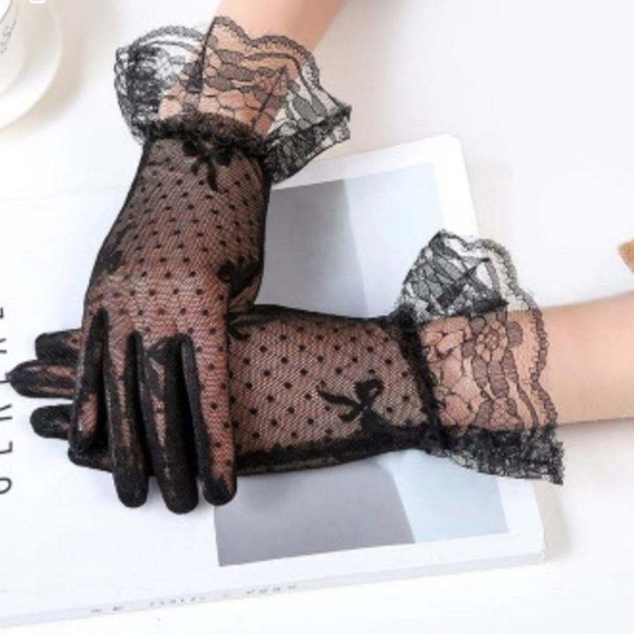 Женские Перчатки с Клетчатым Принтом, Кружевом и Бантом — элегантная защита от солнца для повседневной носки и офиса