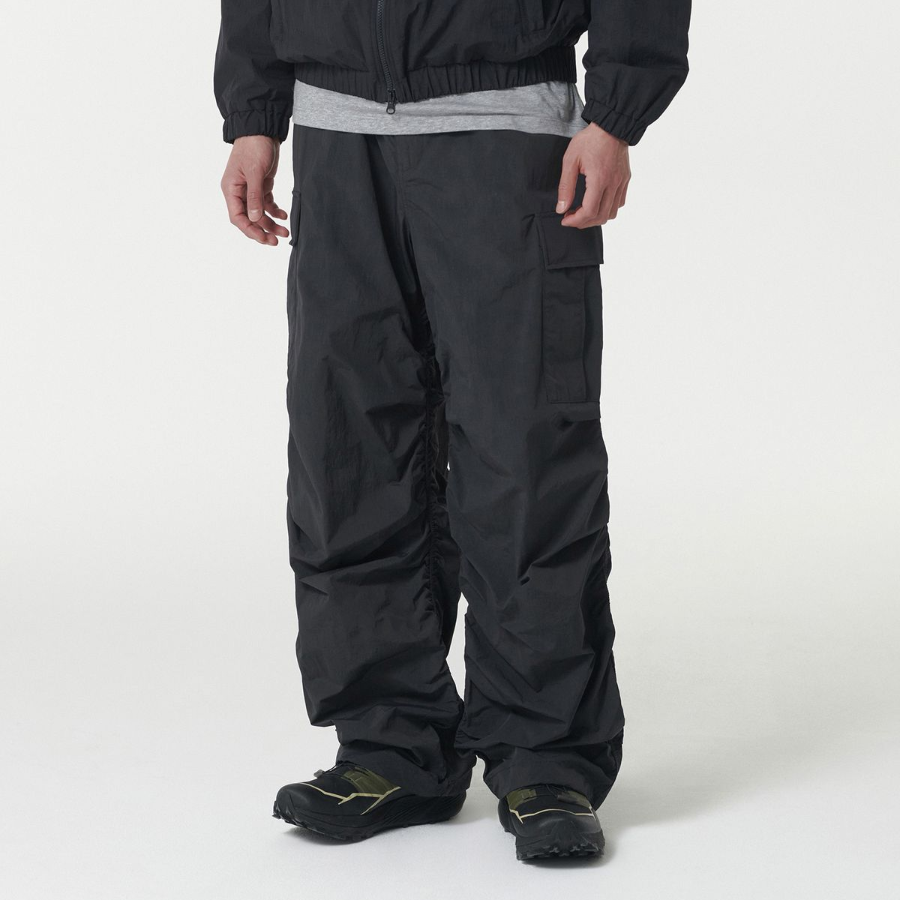 Nylon Wide Shirring Cargo Pants [Dark Gray]