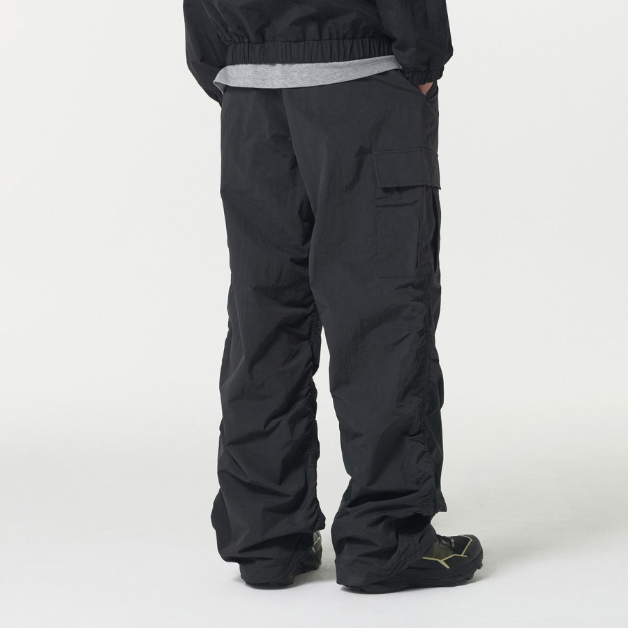Nylon Wide Shirring Cargo Pants [Dark Gray]