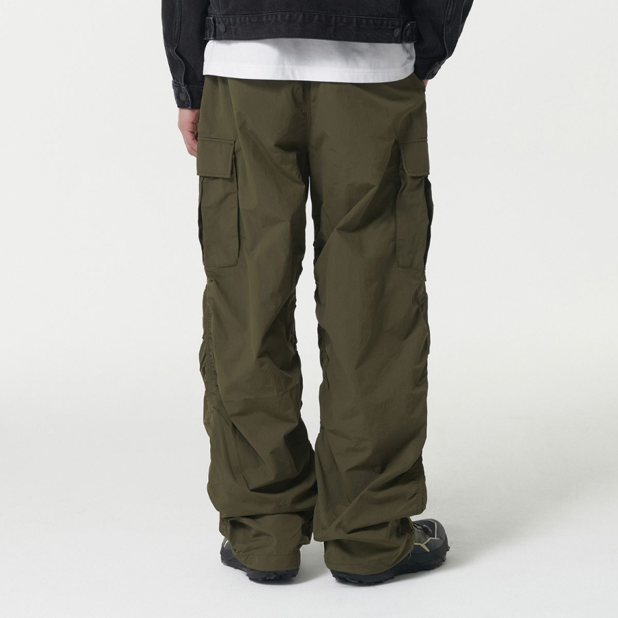 Nylon Wide Shirring Cargo Pants [Olive]