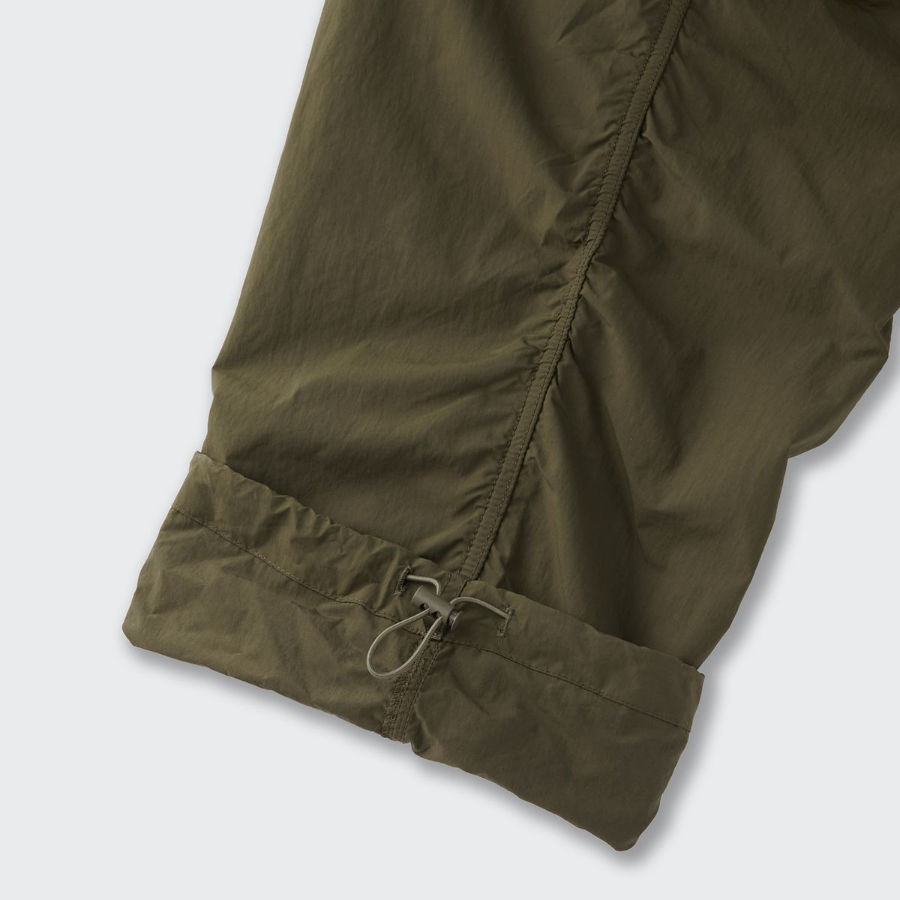 Nylon Wide Shirring Cargo Pants [Olive]