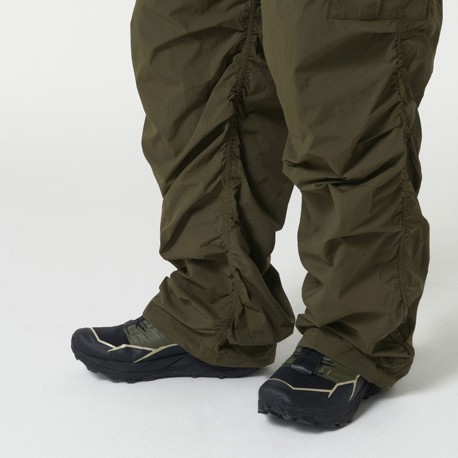 Nylon Wide Shirring Cargo Pants [Olive]