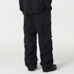 Nylon Wide Shirring Cargo Pants [Black]