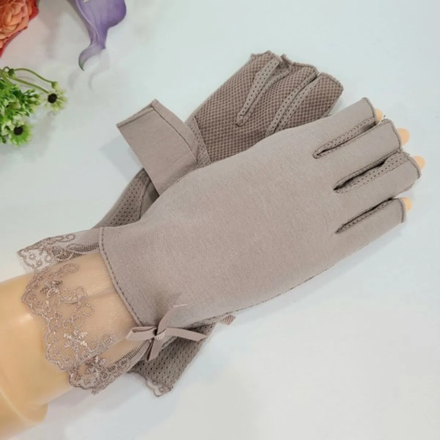 Женские Полуперчатки с Кружевом и Бантиком — изящная защита от солнца с UV-покрытием
