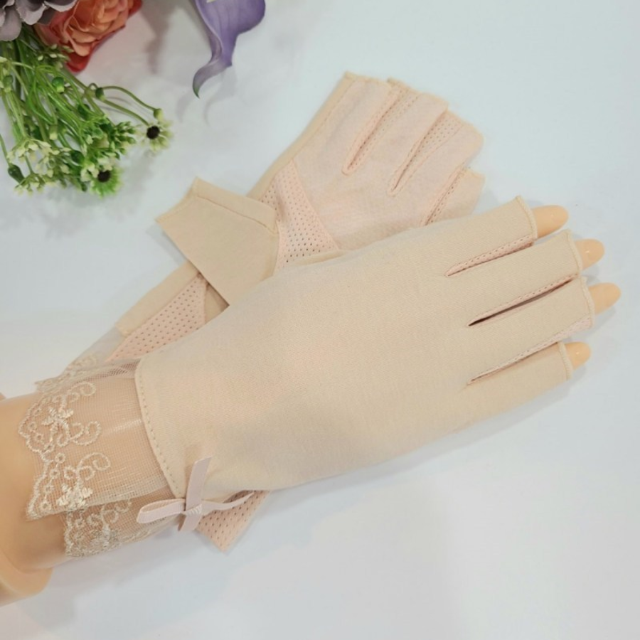 Женские Полуперчатки с Кружевом и Бантиком — изящная защита от солнца с UV-покрытием