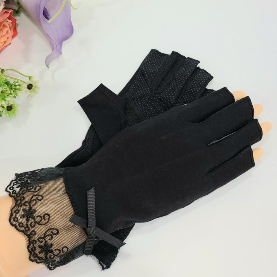 Женские Полуперчатки с Кружевом и Бантиком — изящная защита от солнца с UV-покрытием
