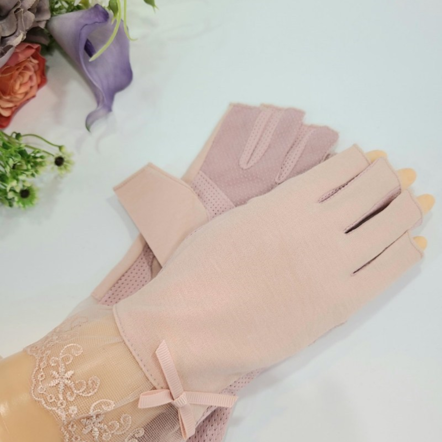 Женские Полуперчатки с Кружевом и Бантиком — изящная защита от солнца с UV-покрытием