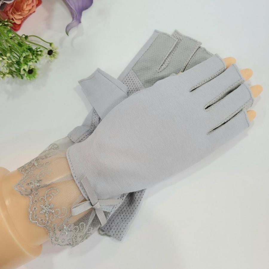Женские Полуперчатки с Кружевом и Бантиком — изящная защита от солнца с UV-покрытием