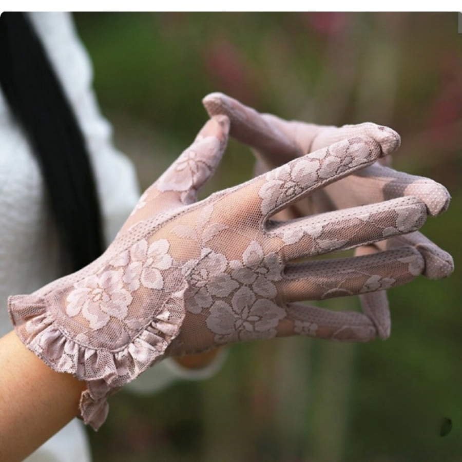 Женские Перчатки с Цветочным Кружевом и Косой Фестонной Отделкой — элегантность и комфорт для вождения и офиса