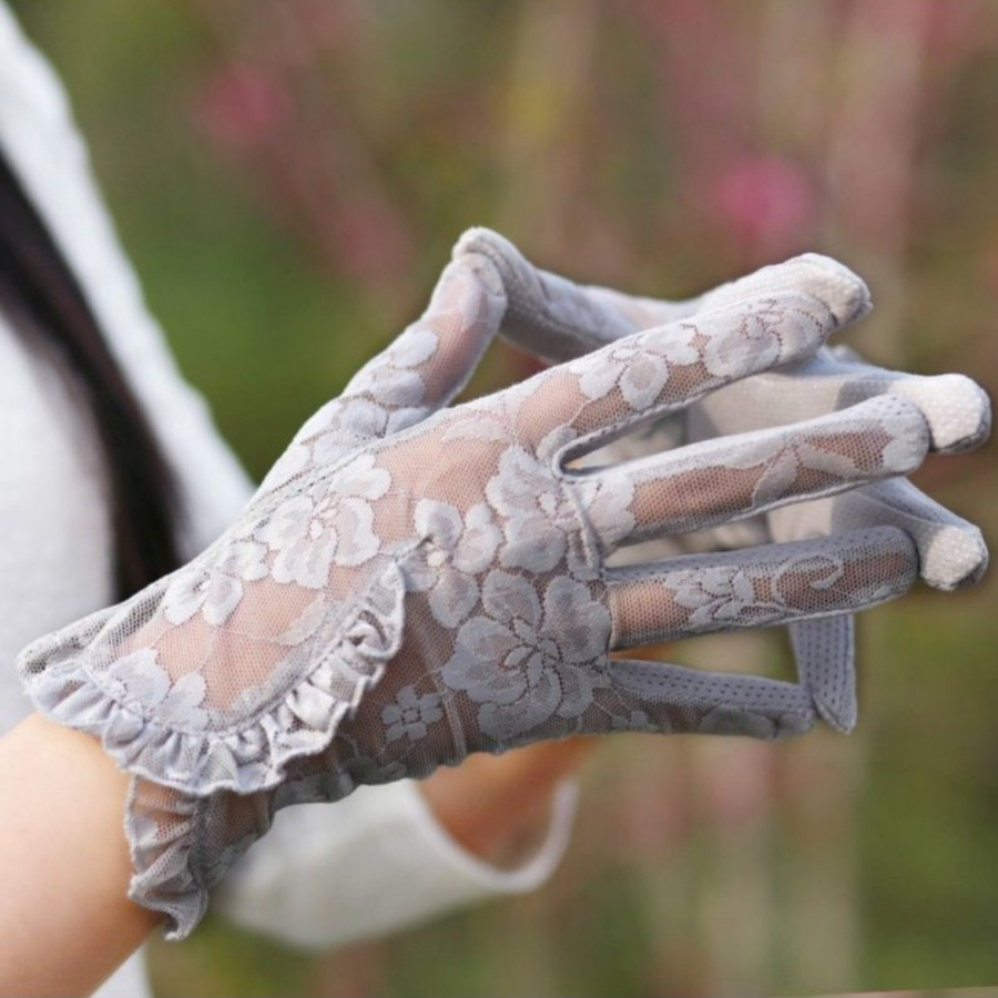 Женские Перчатки с Цветочным Кружевом и Косой Фестонной Отделкой — элегантность и комфорт для вождения и офиса
