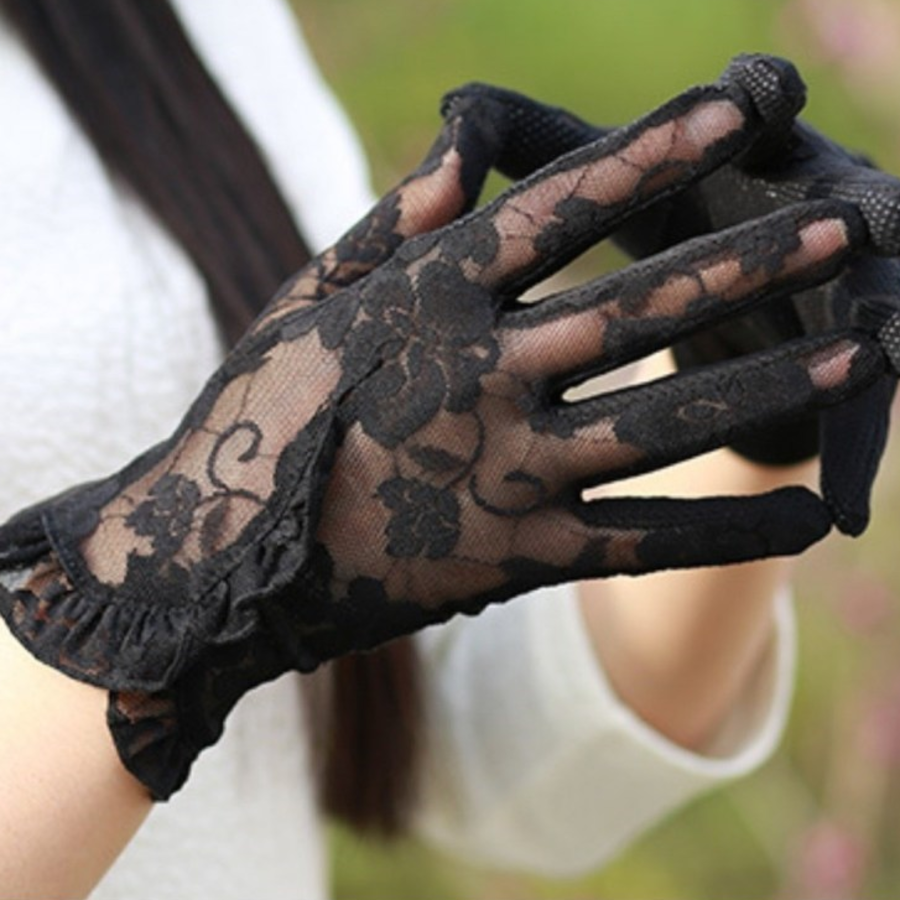 Женские Перчатки с Цветочным Кружевом и Косой Фестонной Отделкой — элегантность и комфорт для вождения и офиса