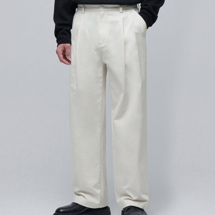 Two Tuck Wide Chino Pants [Cream]