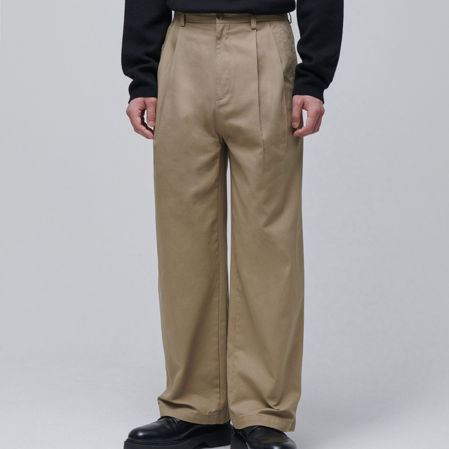 Two Tuck Wide Chino Pants [Beige]