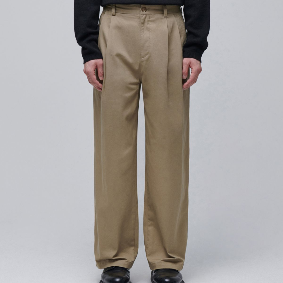 Two Tuck Wide Chino Pants [Beige]