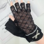 Женские Полуперчатки с Клетчатым Бантом и Кружевом — стильная UV-защита в летнем образе