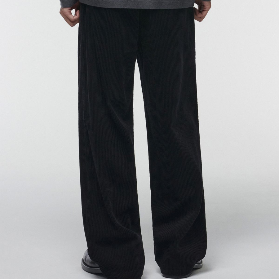 One Tuck Wide Corduroy Banding Pants [Black]