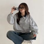 Loose Fit Patch Contrast Collar Sweatshirt