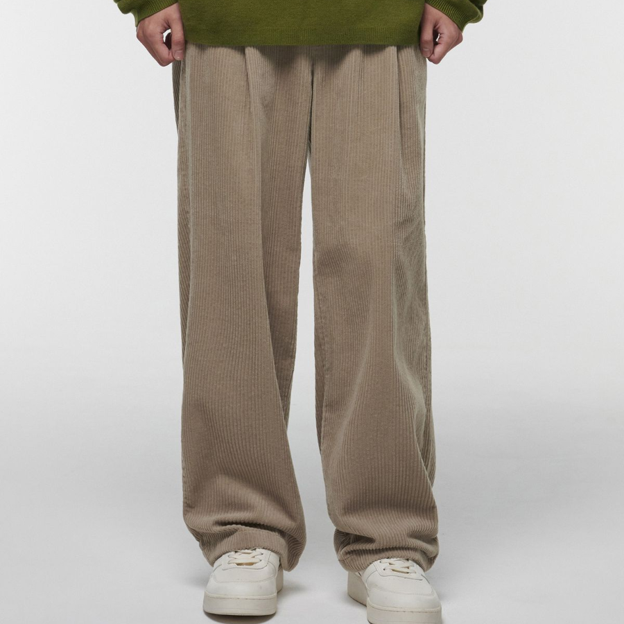One Tuck Wide Corduroy Banding Pants [Beige]