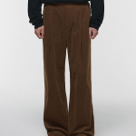 One Tuck Wide Corduroy Banding Pants [Brown]