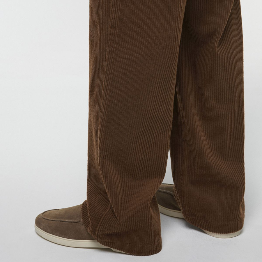 One Tuck Wide Corduroy Banding Pants [Brown]
