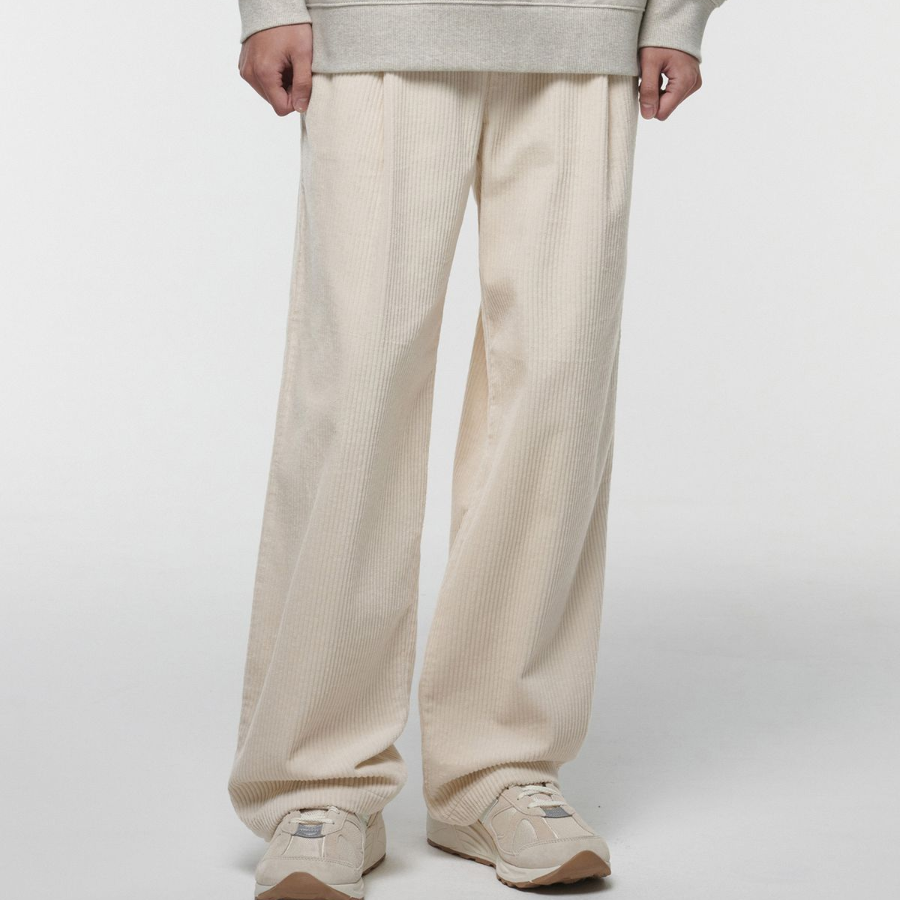 One Tuck Wide Corduroy Banding Pants [Cream]